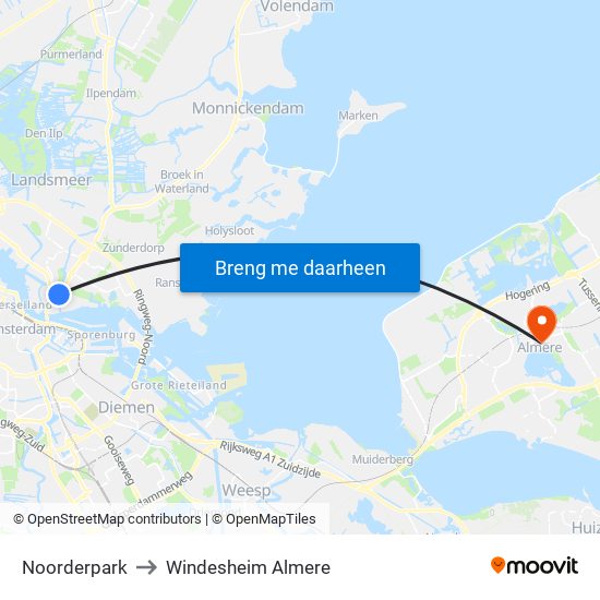 Noorderpark to Windesheim Almere map