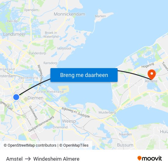 Amstel to Windesheim Almere map