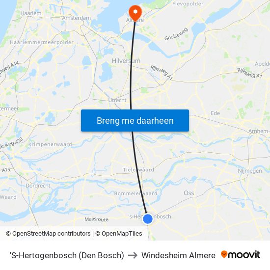 'S-Hertogenbosch (Den Bosch) to Windesheim Almere map