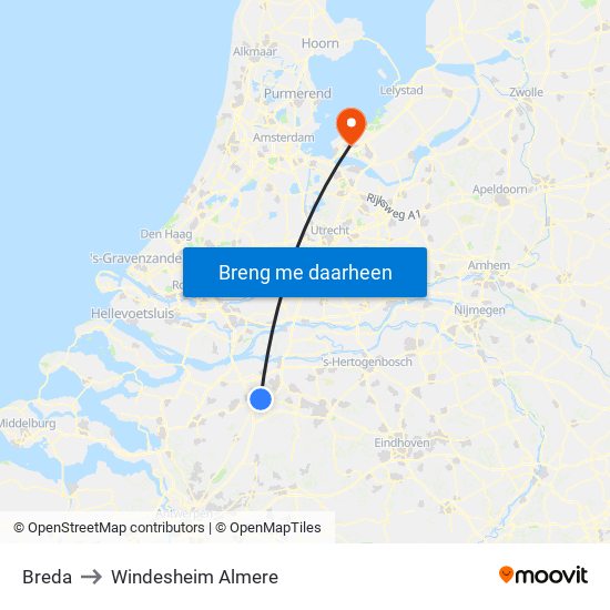 Breda to Windesheim Almere map