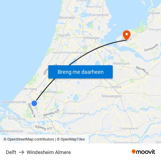 Delft to Windesheim Almere map