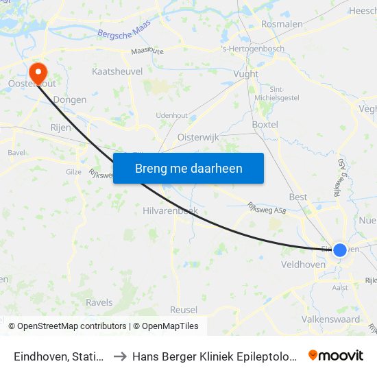 Eindhoven, Station to Hans Berger Kliniek Epileptologie map