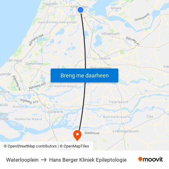Waterlooplein to Hans Berger Kliniek Epileptologie map