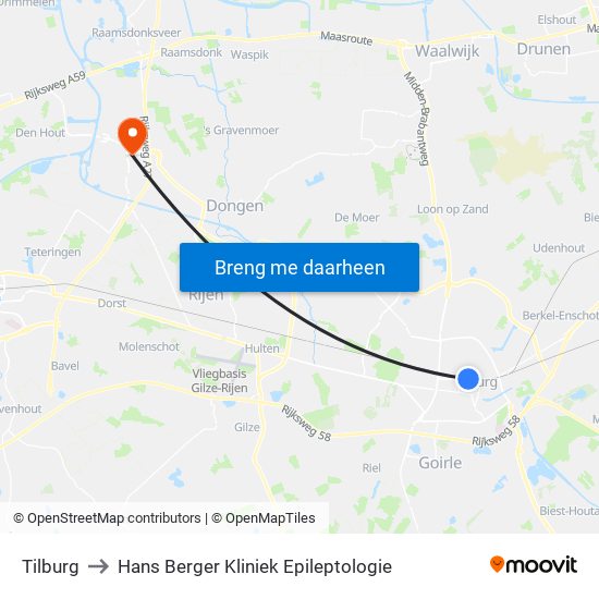 Tilburg to Hans Berger Kliniek Epileptologie map