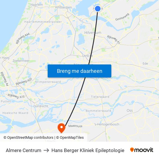 Almere Centrum to Hans Berger Kliniek Epileptologie map