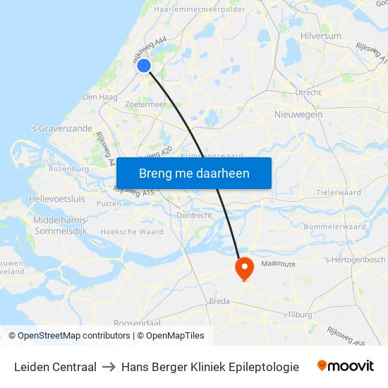 Leiden Centraal to Hans Berger Kliniek Epileptologie map