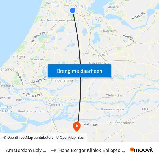 Amsterdam Lelylaan to Hans Berger Kliniek Epileptologie map