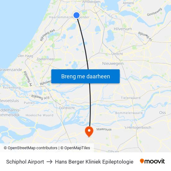 Schiphol Airport to Hans Berger Kliniek Epileptologie map