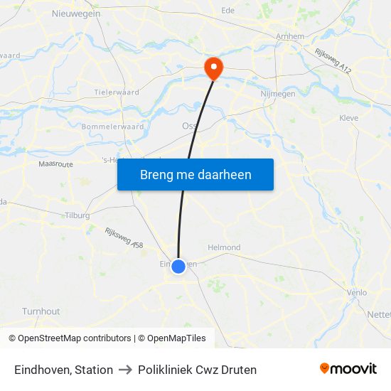 Eindhoven, Station to Polikliniek Cwz Druten map