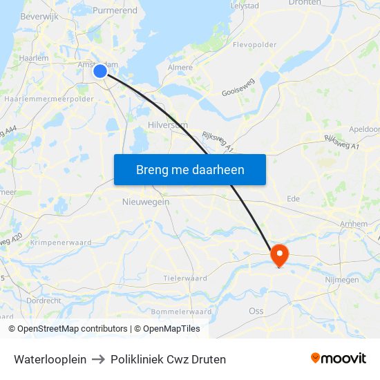 Waterlooplein to Polikliniek Cwz Druten map