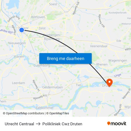Utrecht Centraal to Polikliniek Cwz Druten map
