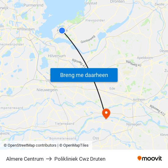 Almere Centrum to Polikliniek Cwz Druten map