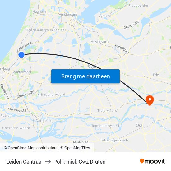 Leiden Centraal to Polikliniek Cwz Druten map