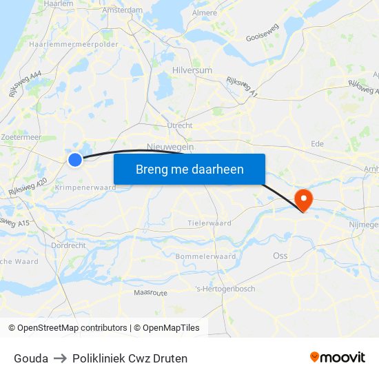 Gouda to Polikliniek Cwz Druten map