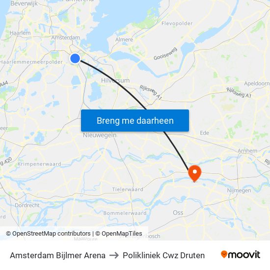 Amsterdam Bijlmer Arena to Polikliniek Cwz Druten map