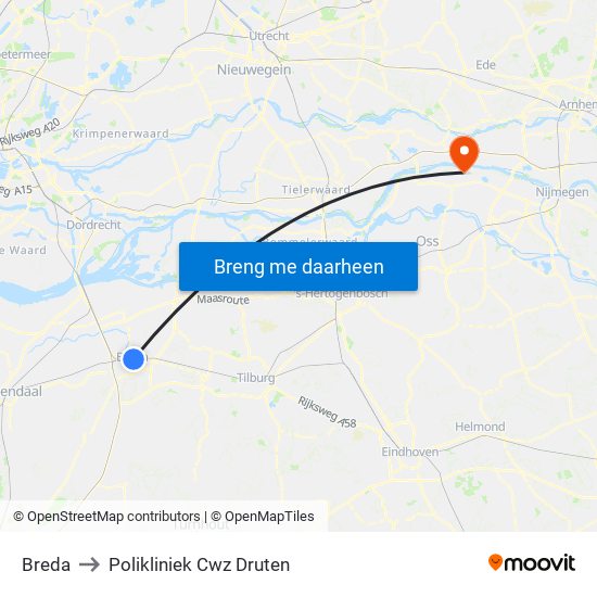 Breda to Polikliniek Cwz Druten map