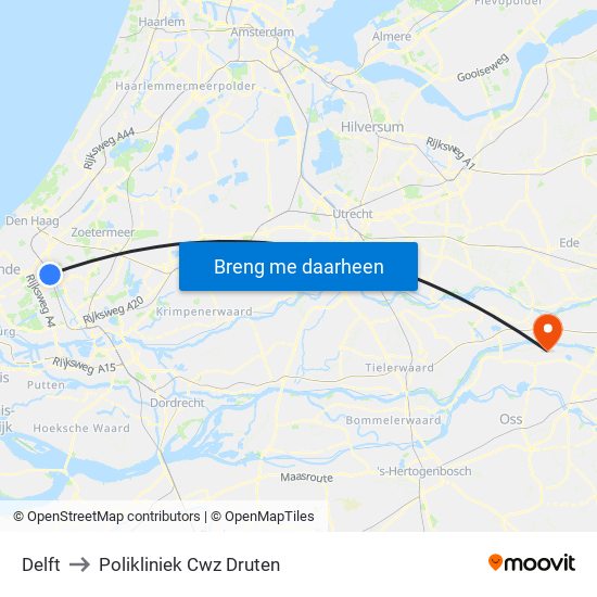 Delft to Polikliniek Cwz Druten map