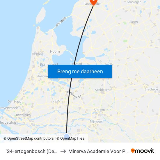 'S-Hertogenbosch (Den Bosch) to Minerva Academie Voor Popcultuur map