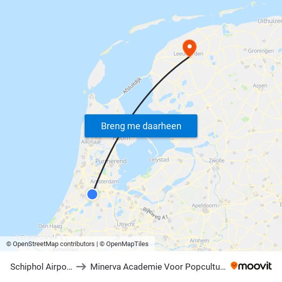 Schiphol Airport to Minerva Academie Voor Popcultuur map