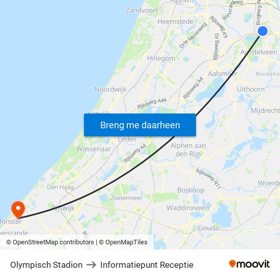 Olympisch Stadion to Informatiepunt Receptie map