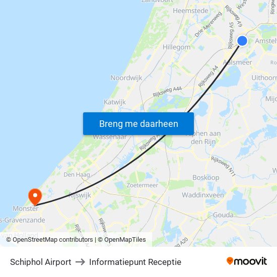 Schiphol Airport to Informatiepunt Receptie map