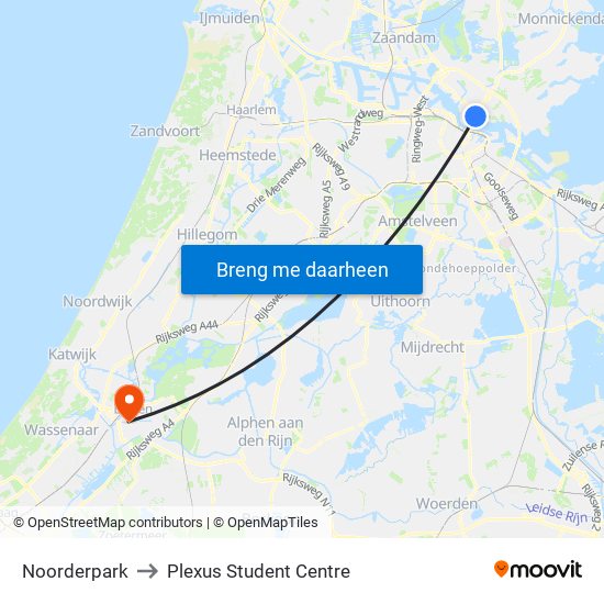 Noorderpark to Plexus Student Centre map