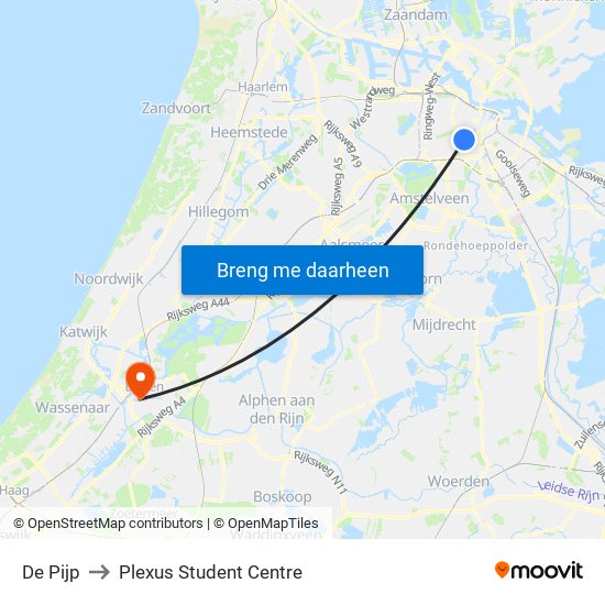 De Pijp to Plexus Student Centre map