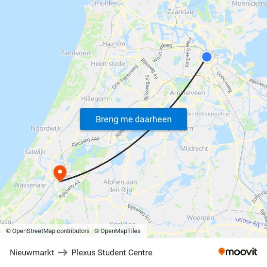Nieuwmarkt to Plexus Student Centre map