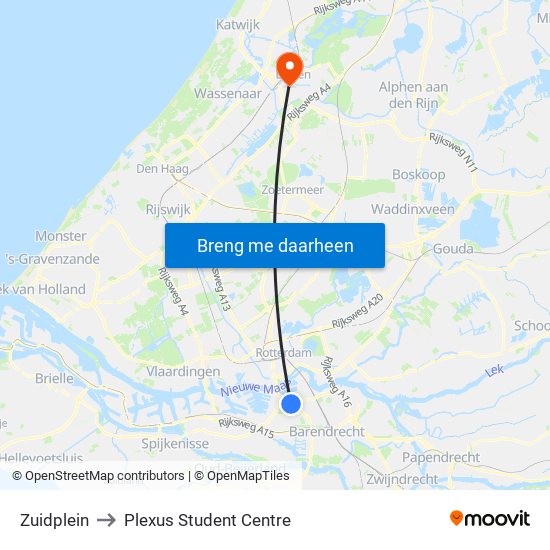 Zuidplein to Plexus Student Centre map