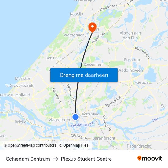 Schiedam Centrum to Plexus Student Centre map