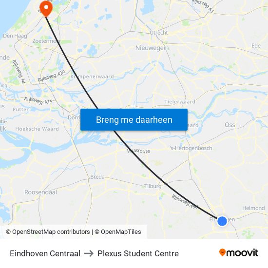 Eindhoven Centraal to Plexus Student Centre map