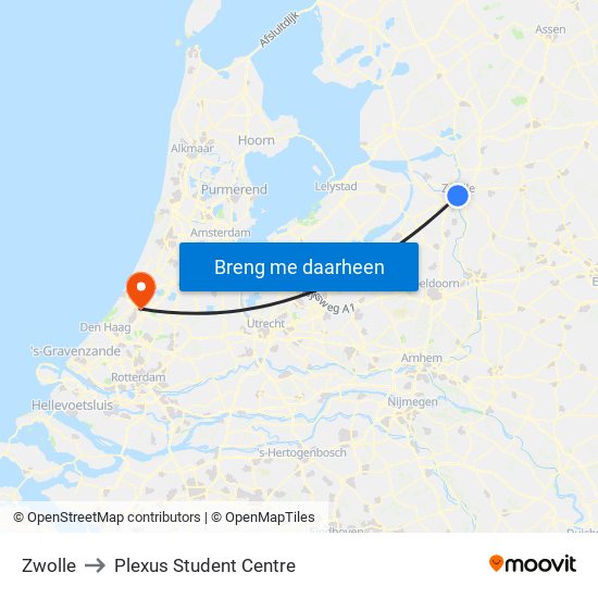 Zwolle to Plexus Student Centre map