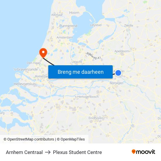 Arnhem Centraal to Plexus Student Centre map
