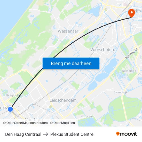 Den Haag Centraal to Plexus Student Centre map