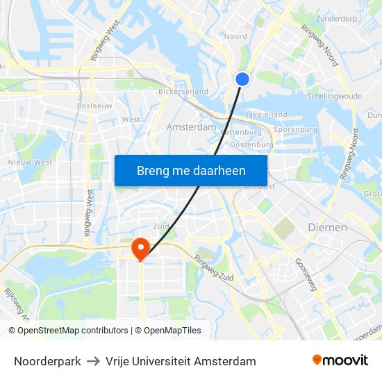 Noorderpark to Vrije Universiteit Amsterdam map