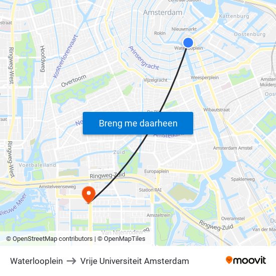 Waterlooplein to Vrije Universiteit Amsterdam map