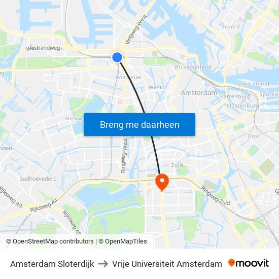 Amsterdam Sloterdijk to Vrije Universiteit Amsterdam map