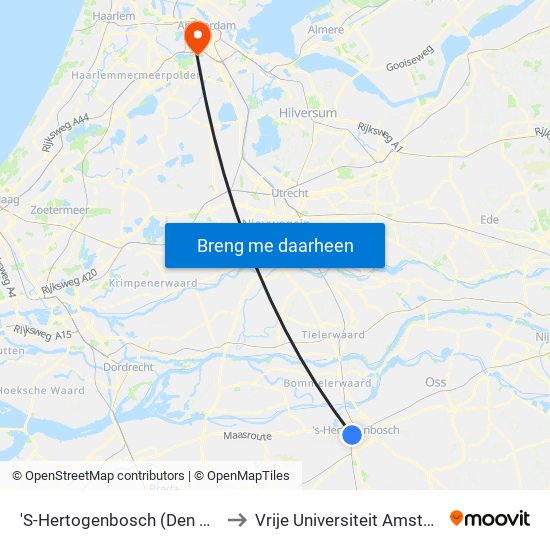 'S-Hertogenbosch (Den Bosch) to Vrije Universiteit Amsterdam map