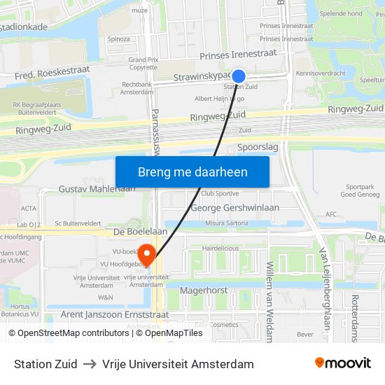 Station Zuid to Vrije Universiteit Amsterdam map