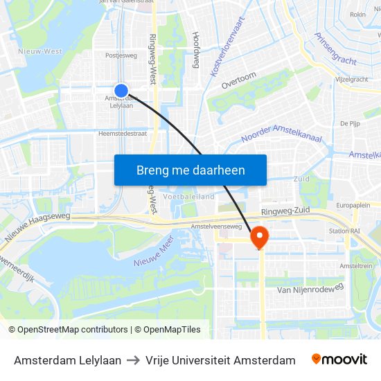 Amsterdam Lelylaan to Vrije Universiteit Amsterdam map