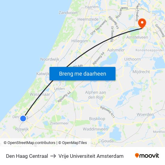 Den Haag Centraal to Vrije Universiteit Amsterdam map