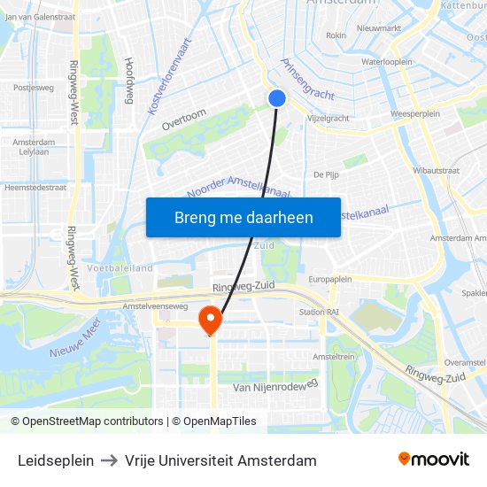 Leidseplein to Vrije Universiteit Amsterdam map