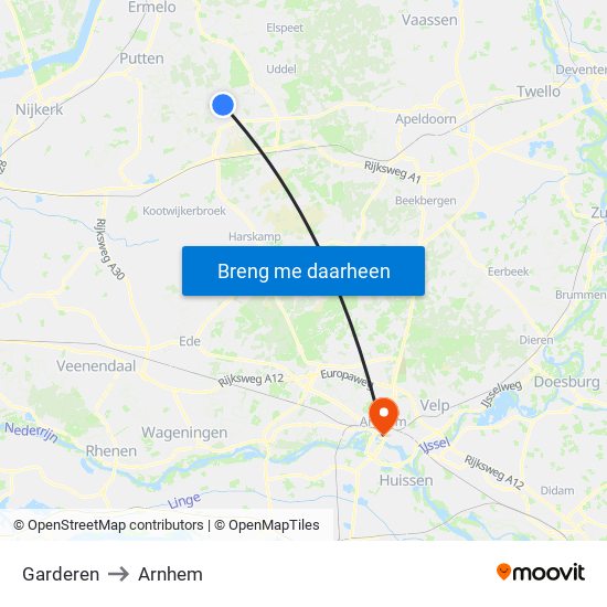 Garderen to Arnhem map