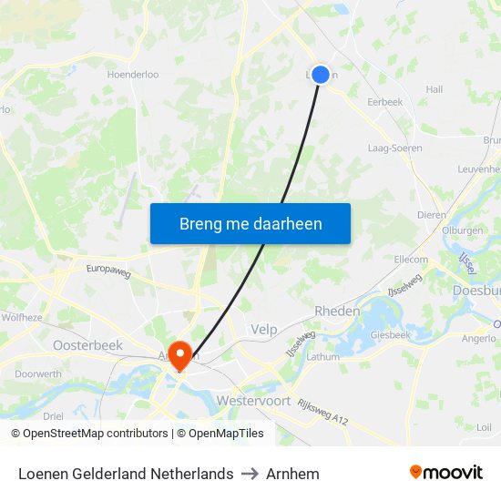Loenen Gelderland Netherlands to Arnhem map