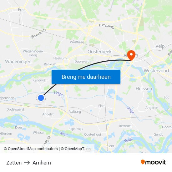 Zetten to Arnhem map