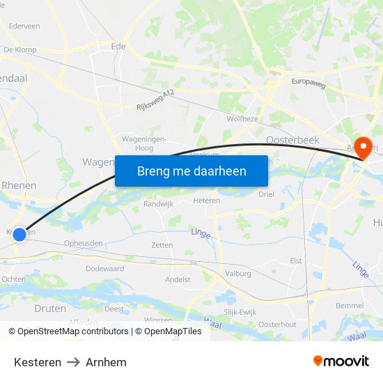 Kesteren to Arnhem map