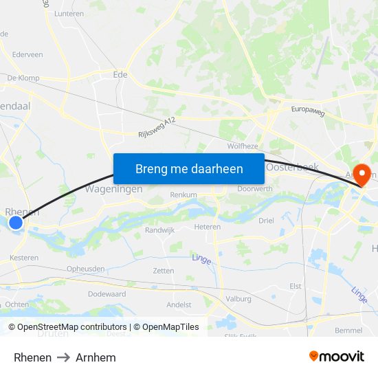 Rhenen to Arnhem map