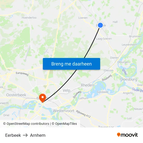 Eerbeek to Arnhem map