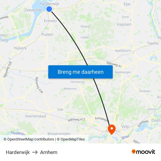 Harderwijk to Arnhem map