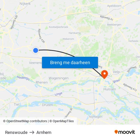 Renswoude to Arnhem map